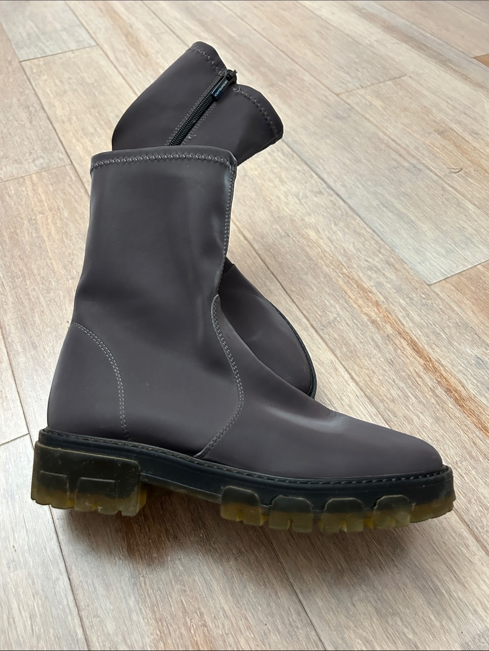 Made in italy Women's Dark Purplish Mid-Calf side Zip Ankle Boots 37 lug sole